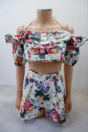 Zimmermann Womens NEW Allia Floral Co Ord Set Size Uk 10-12 Crop Top Shorts £750