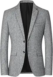 [Generic] Men's Wool Blend Blazers Two Button Shawl Collar Slim Fit Suit Jackets Lightweight Formal Business Coat