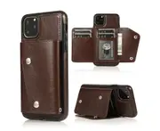 Case for iPhone 11 Pro Max, Leather Wallet Case With Card Pockets Back Flip Shockproof Cover Case-Brown