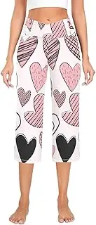 [GuoChe] High Waist Lined Yoga Pants Doodle Pink Hearts Cute Tummy Control Ladies Pants with Pockets Cargo Pants