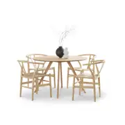 Milari 5 PCE Round 120cm Dining Set with Natural Ash Wood Wishbone Chairs