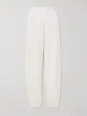 [ÉTERNE] ÉTERNE - Vinny Embroidered Tapered Cotton-jersey Track Pants - Beige - small small Neutrals