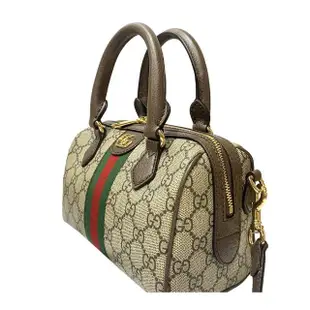 【GUCCI 古馳】772053 經典OPHIDIA系列雙色織帶迷你波士頓手提/斜背包(棕色)