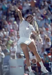 Gabriela Sabatini of Argentina celebrates after defeating Steffi G- Old Photo 4