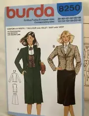 Burda Pattern 8250 Women’s Suit Skirt & Vest Size 12-14-16-18-20 Uncut FF