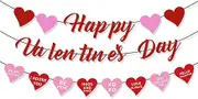 Haobase Red Glittery Happy Valentine's Day Banner and Red Pink Hearts Banner Valentine's Day Banner Garland with Heart Signs Valentines Day Party Decorations for Valentines Wedding Anniversary