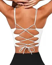 [XUNYU] Strappy Sports Bras for Women High Support Longline Workout Tops Built in Bra Cross Yoga Crop Tank Top Padded