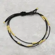 Metal Beaded with Black Thread Bracelet For Women, Brass 22k Gold Plated Jewelry