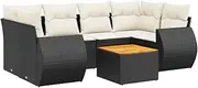 vidaXL Garden Sofa Set - 7 Piece Black Poly Rattan Outdoor Patio Furniture with Cushions and Storage - Modern Modular Design for Garden, Terrace, and Deck