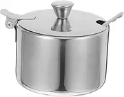 Stainless Steel Sugar Salt Spice Jars with Lid and Spoon Kitchen Seasoning Storage Container Condiment Holder for Kitchen Countertop Coffee Bar, 9.30X9.30X8.50CM