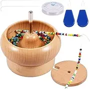 Wooden Bead Spinner with Lid, Effort-Saving Spin Beading Bowl, Manual Jewelry Making Bead Spinner with 2 Beading Needles 500 Color Beads for DIY Crafts Jewelry