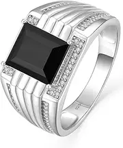 [YL] Mens Signet Pinky Halo Ring, 11x9mm Square Genuine Gemstone Solid 925 Sterling Silver 18K White Gold Plated 5A+ CZ Anniversary Jewelry Gift for Him