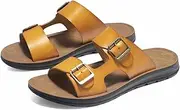 [GHYUB] Mens Sandals, Arch Support Slides with Adjustable Buckle Straps and Leather Footbed ，Fashion Large Size Beach Shoes Trendy Casual Slipper (Color : Orange, Size : EUR40)