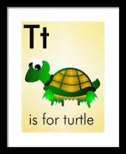 T is for Turtle - Art Print Home Decor Wall - Flashcard (frame not included)
