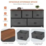 5-Drawer Fabric Storage Unit with Iron Frame, 100cm x 30cm x 54cm, Black & Grey