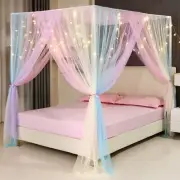 Canopy Bed Curtains with Lights,Rainbow Bed Canopy for Girls,Bed Drapes Netti...