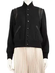Black Wool Leather Trimmed Jacket