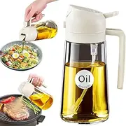 [YARRAMATE] Oil Sprayer for Cooking, 2 in 1 Olive Oil Dispenser Bottle for Kitchen, 16oz/470ml Glass Oil Bottle with Premium Nozzle, Food-grade Oil Mister for Air Fryer, Salad, Frying, BBQ (White)