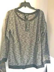 Papillon Women Sweater Blk/Wht Knitted Cotton Blend Boat Neck L/S Top Size XL