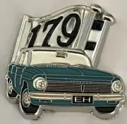 EH 179 1964 turquoise car and flag lapel/hat pin badge C040406