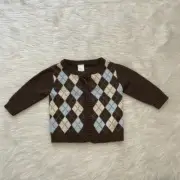 Gymboree Baby Boy Argyle Sweater Brown Blue Cream Button Front 6-12 Mont…
