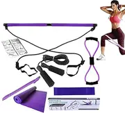 Nybhyjka Pilates Home Workout Kit - Resistance Band Pilates Bar Skipping Rope,8X Workout Equipment Stretching, Home Gym Accessories for Women Men Full Body Exercise