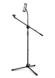 Microphone Mic Stand With Phone & Tablet Mount Flexible Metal Gooseneck Tripod