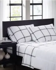 Truly Soft Printed Windowpane White Charcoal Sheet Set