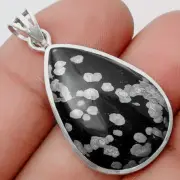 Natural Snow Flake Obsidian 925 Sterling Silver Pendant Jewelry P-1002