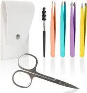 Professional Stainless Steel Tweezers with Scissors, Set of 5 Colorful Best Prec