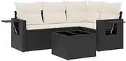 vidaxl Black Poly Rattan Modular Garden Sofa Set - 5 Piece Patio Furniture with Storage & Cushions - Weather Resistant Outdoor Seating