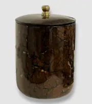 $365 LADORADA Brown Dark Wood & Coconut High-Gloss Lacquer Lid Container, 8.5"
