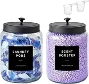 Glass Jars Laundry Containers with Lid, 0.5 Gallon Laundry Organization and Storage Jars, Laundry Detergent Container Laundry Powder Pods Holder, Glass Jar Wide Mouth with Scoops, Labels, 2 Pack
