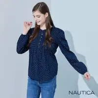 在飛比找Yahoo奇摩購物中心優惠-Nautica女裝 柔美休閒點點圖騰長袖襯衫-深藍