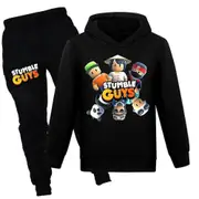 Stumble Guys Tracksuit Set Kids Casual Hooded Sweatshirt Hoodies Tops Joggers Pants Trousers Sports Outfits Black 11-12 Years