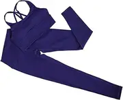 [ANDRESLAD] Yoga Outfit for Women Maternity Leggings High Waist Workout Pants Cross Bra Set Dark Blue