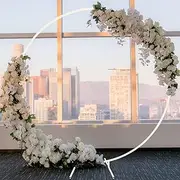 ALSTON 2M Round Metal Backdrop Stand Wedding Hoop Arch Flower Display Stand, Balloon Arch Kit Decoration White Circle Background Stand Frame Birthday Party Graduation Celebration Backdrop