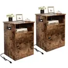 TC-HOMENY Nightstand Set of 2 Sofa End Side Table Night Stand with Power Station