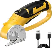 4smarts Cordless Electric Scissors, 4V Rechargeable Rotary Box Cutter for Cardboard/Fabric/Leather/Plastic/Carpet – Safety Lock, LED Light, Ergonomic Handle, USB-C Charging, Yellow