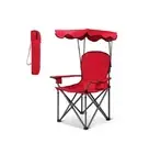 Red Portable Folding Beach Chair with Canopy & Cup Holder Outdoor Shaded Sports