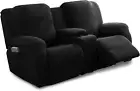 Recliner Loveseat Cover with Center Console, 2 Seater Leopard Recliner Sofa Cove