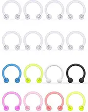 Yaalozei 16G Flexible Lip Rings Hoops Nose Septum Eyebrow Rings Clear Acrylic Cartilage Helix Rook Daith Piercing Retainer Plastic Horseshoe Barbell for Work 8mm 10mm