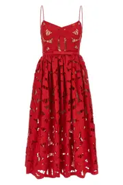 SELF PORTRAIT 'Red Bow Embroidered Midi' Dress
