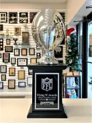 FANTASY FOOTBALL PERPETUAL TROPHY 32 YEAR SILVER CHROME FINISH FOOTBALL J*SBR352