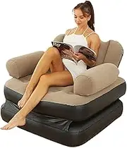 Inflatable Sofa - Premium Flocking Air Sofa, 2-in-1 Inflatable Bed & Couch | Durable Waterproof PVC, No Pump Needed, Portable Indoor Outdoor Seating for Travel Beach Picnic Parties