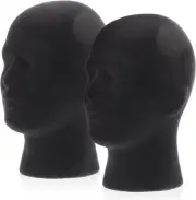 Beatifufu 2Pcs Head Display Stand Black Mannequin Head Black Cap Black Fronta...