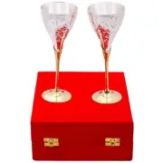 Silver Plated Engraved Goblet Flute Wine Glass with Red Box, 100 ML , Set of 2