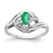 Solid 14k White Gold 5x3mm Oval Simulated Emerald AAA CZ Ring