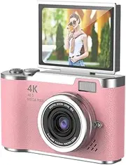 4K Digital Camera 48MP Portable CCD Camera 8X Zoom Video Recorder Gift (Pink)