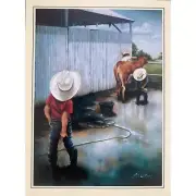 Vintage GET WELL Card - WASHROOM ADJUSTMENTS Cowboy Farm Cow 1989 Leanin Tree +✉